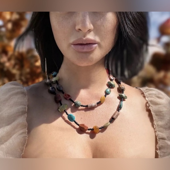 Boho Coachella Aesthetic Necklace Amethyst Turquoise...